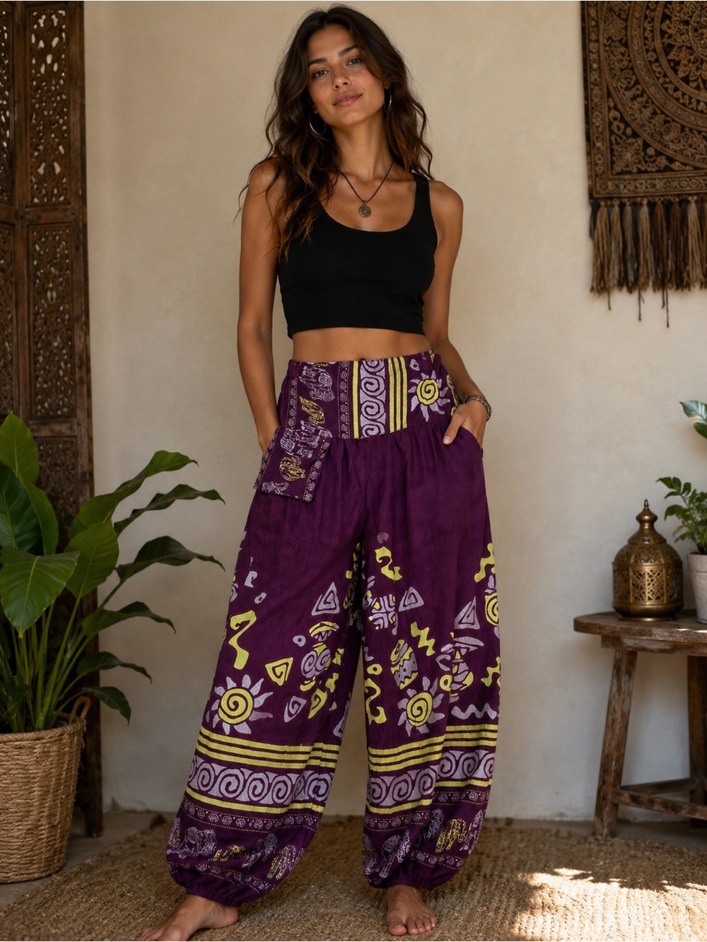 Bohemian Purple Printed Harem Pants